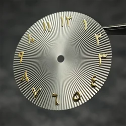 Arabic Alphabet Surface Watch Face, 28.5mm Dial, No Date, Mechanical Watch Replacement Accessory (Gold white)