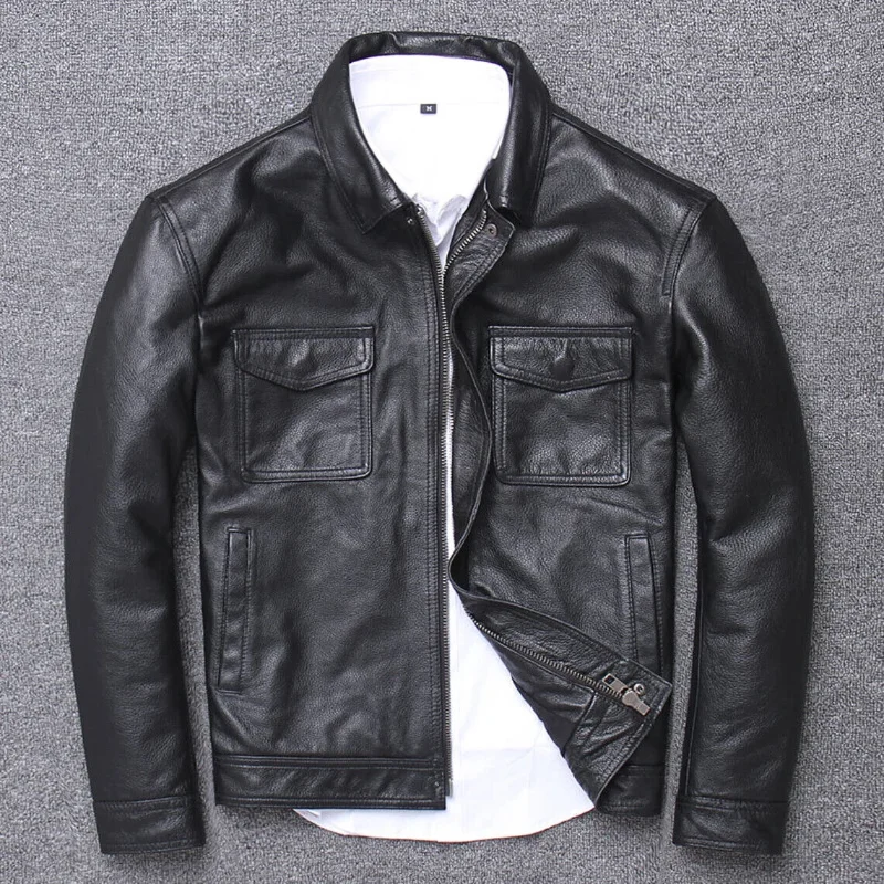 

Men Black Biker Motorcycle Genuine Real Leather Slimfit Jacket
