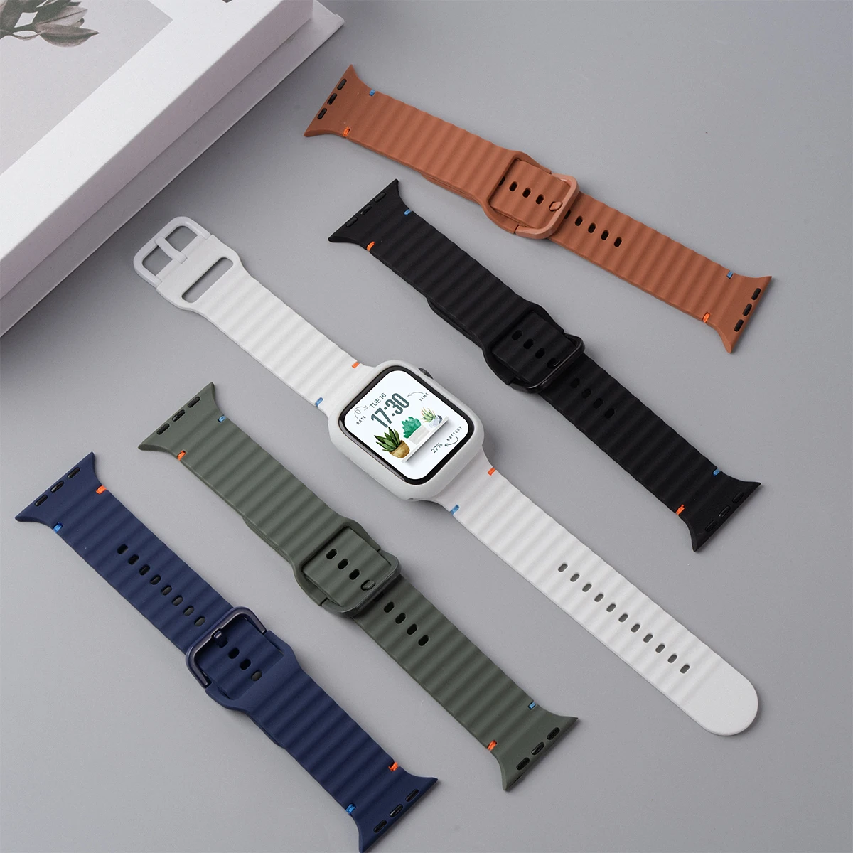 Wellenarmband+Hülle für Apple Watch Ultra 3/2 49mm 11 10 9 8 7 SE3 Weiches Sportarmband+Silikonhülle für iWatch 40 41 42 44 45 46mm – Detail 4