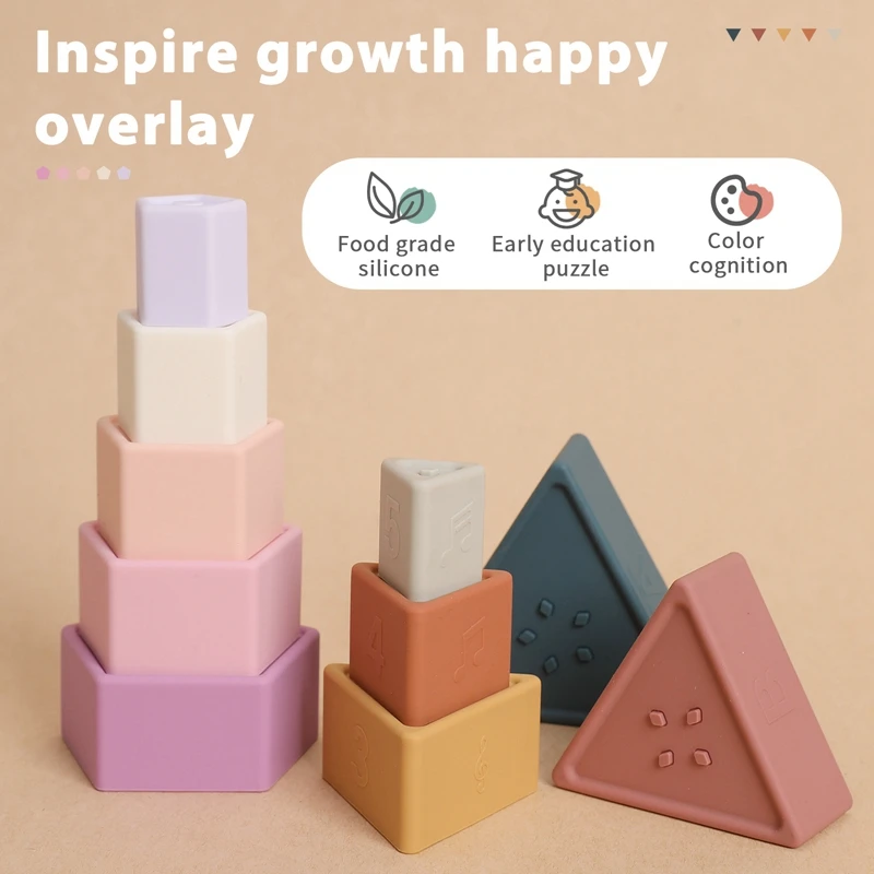Silicone Stacking Toys Building Block Baby Teether Soft Block Folding Educational Game Toys 1Set