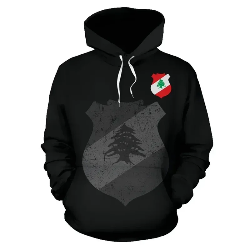 thumbnail image 1 of Sudadera con capucha con estampado de la bandera del Líbano y el mapa, emblema nacional, Cedrus Deodara, ropa informal para hombre y mujer, 1 of 5