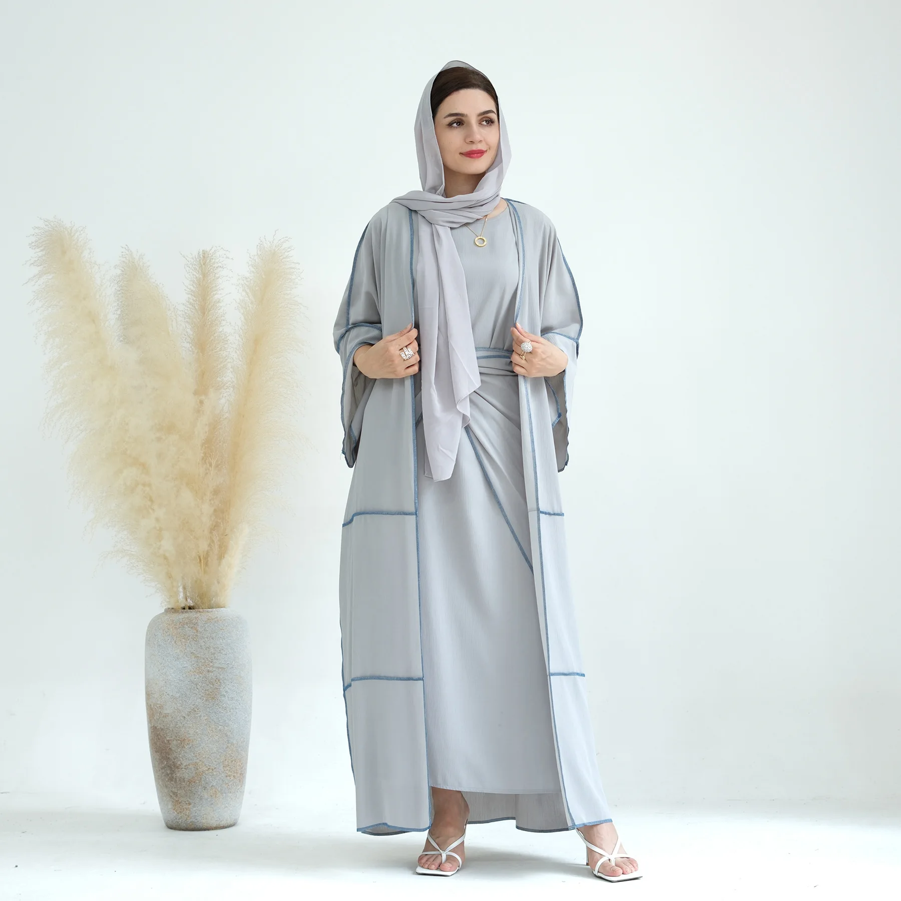 3 Piece Open Abaya Set Turkey Kimono Abayas for Women Dubai Matching Outfit Muslim Sets Hijab Dress Modest Islam Clothing Kaftan