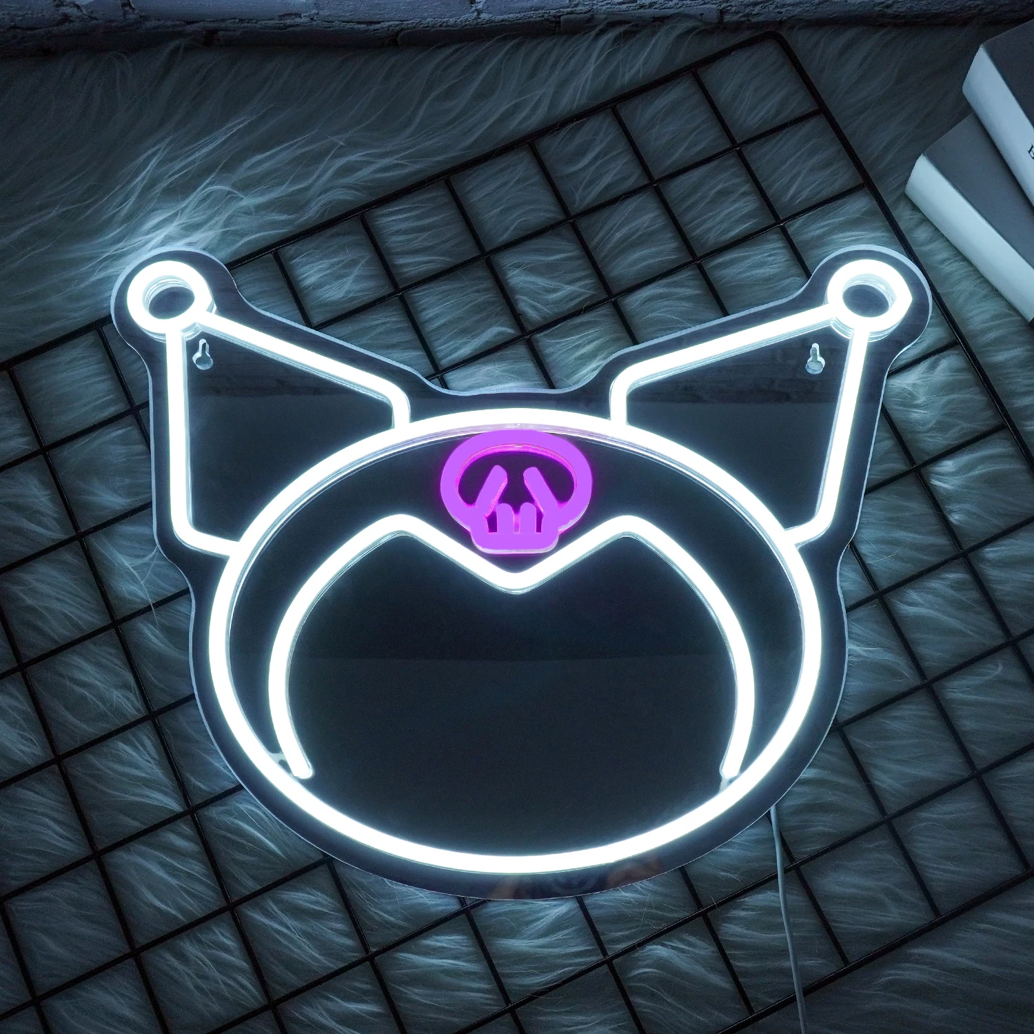 Sanrio Kuromi Neon Makeup Mirror Decor Adjustable Brightness For Room Bedroom Makeup neon makeup mirror