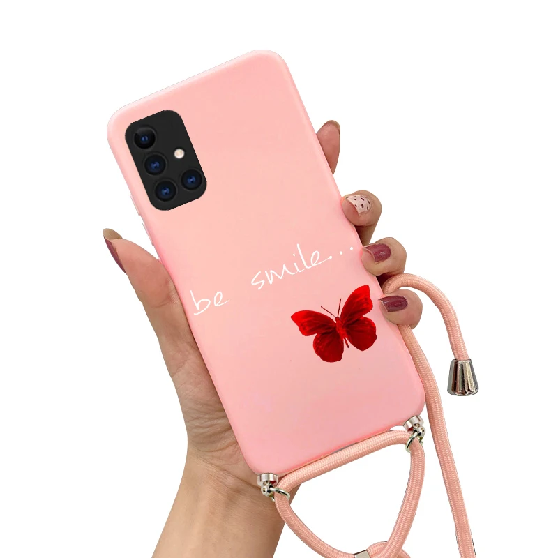 Case For Samsung galaxy A53 A52 A54 A34 A14 A33 A13 A23 A12 A52S A71 A51 A70 A50 Strap Cord Chain Necklace Butterfly Love Case 4