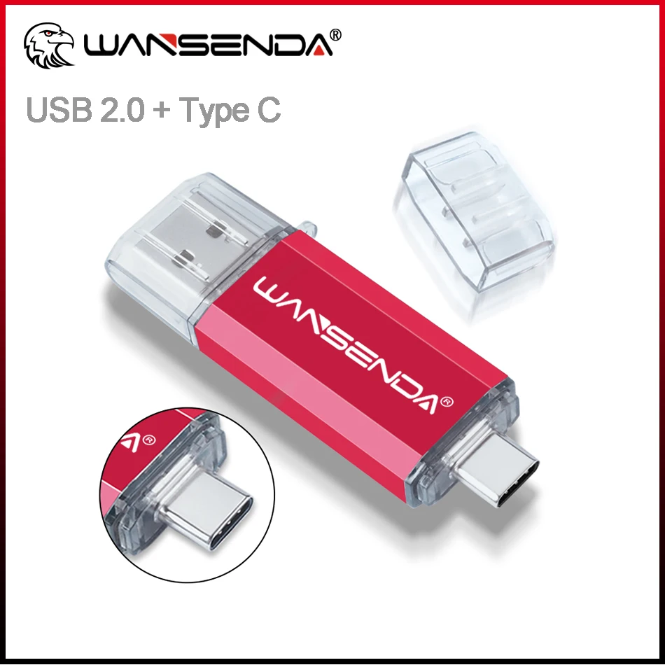 Wansenda 2-In-1 Usb 2.0 Flash Drive Type-C 128Gb Pendrive 64Gb 32Gb 16Gb 8Gb Thumb Drive Cle Usb Memory Stick Per Tipo C/Pc/Mac