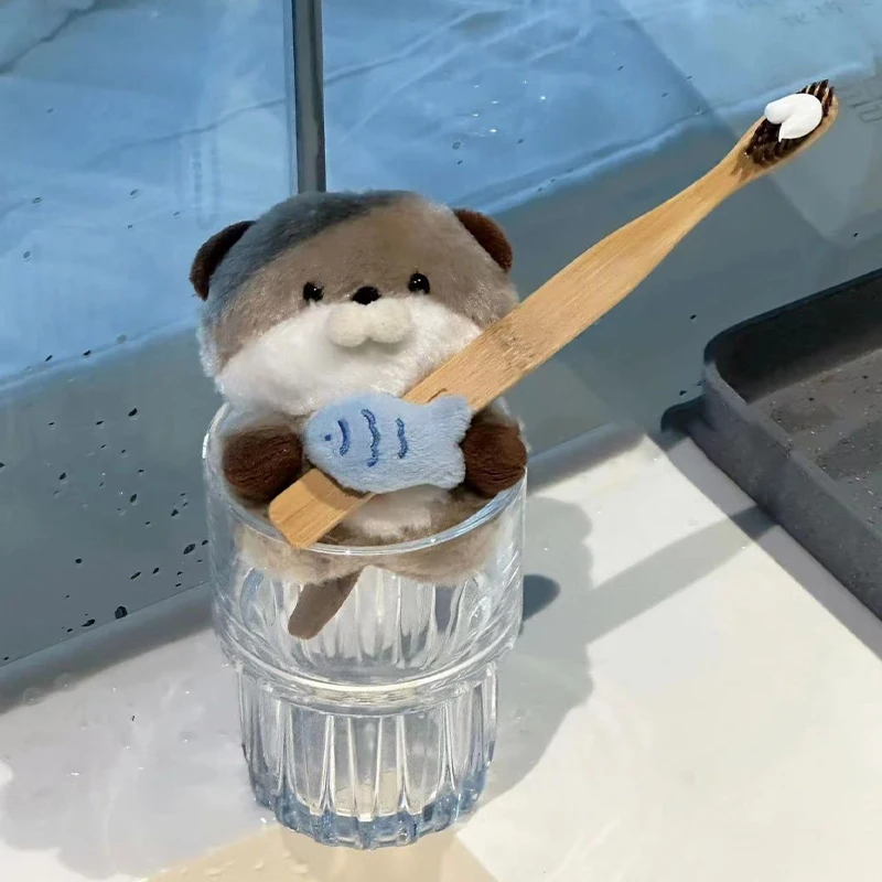 Plush Keychain Cute Otters Holding Fish Plush Keyrings Lightweight Hanging Pendant Props School Bag Key Wallet
