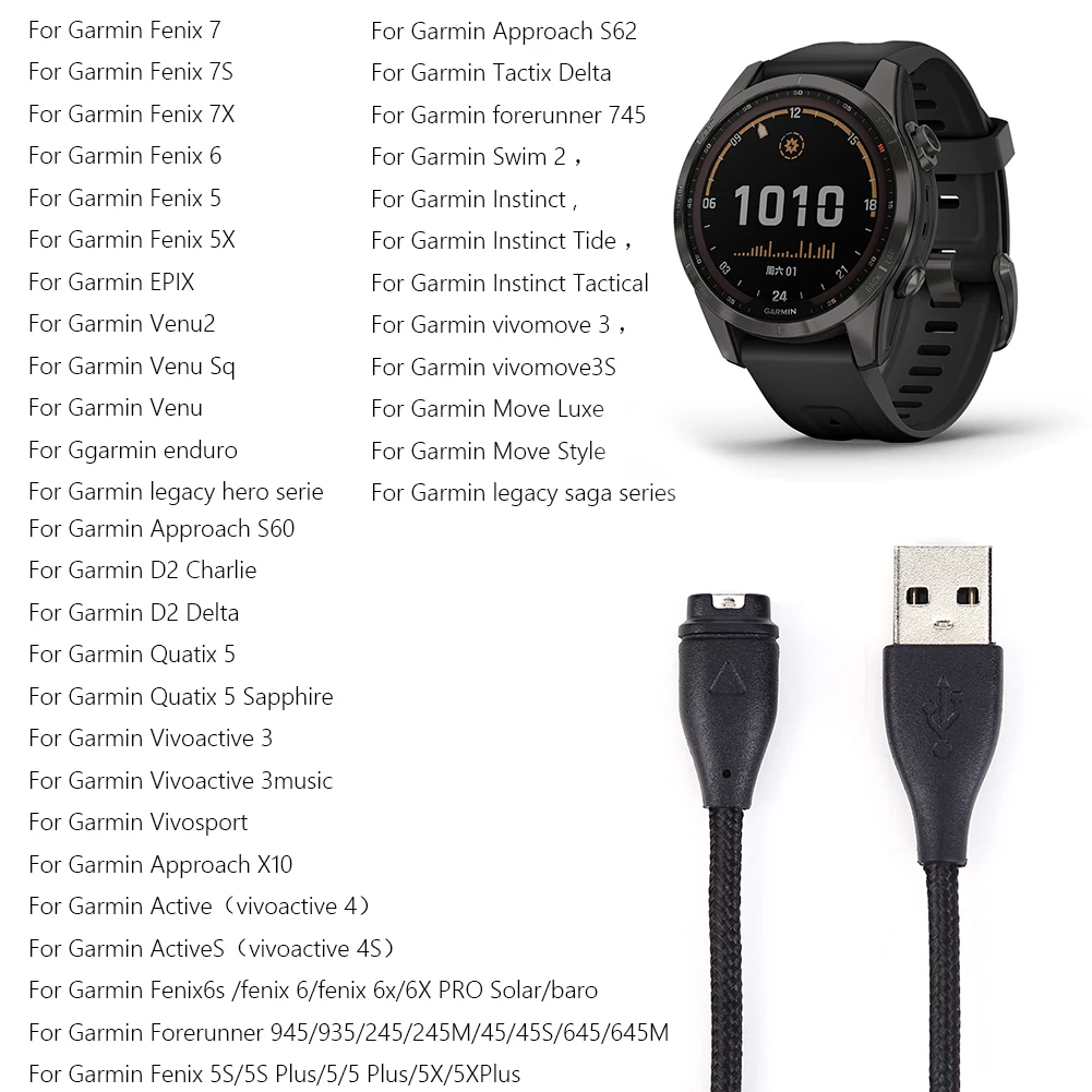 Garmin Fenix 7 7S 7X 6S 6X 5 5s 5X Forerunner245 Venu 2 2S Vivoactive 3 4 4s  1m USB   ̺  ڵ 