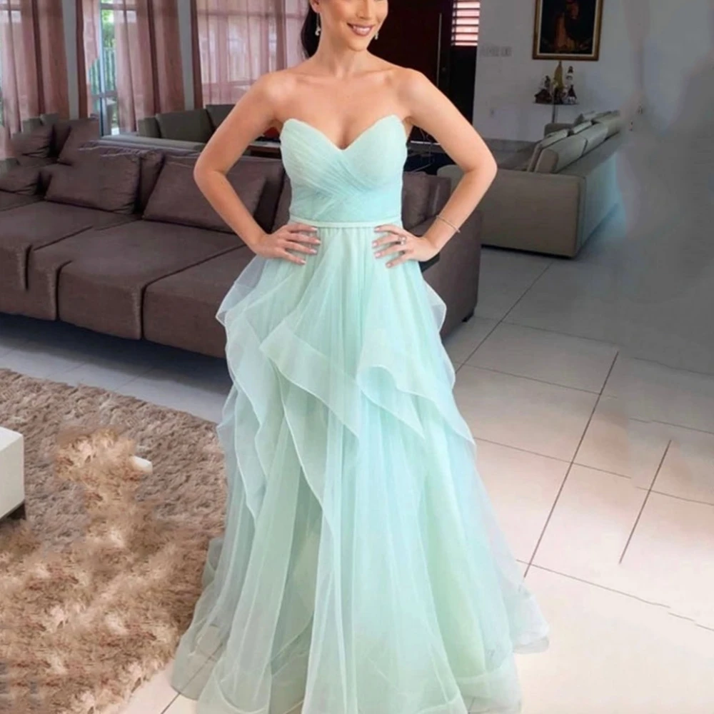 Vestidos de tul con escote en corazón sin tirantes y lazo Verde Oliva Tallas Grandes