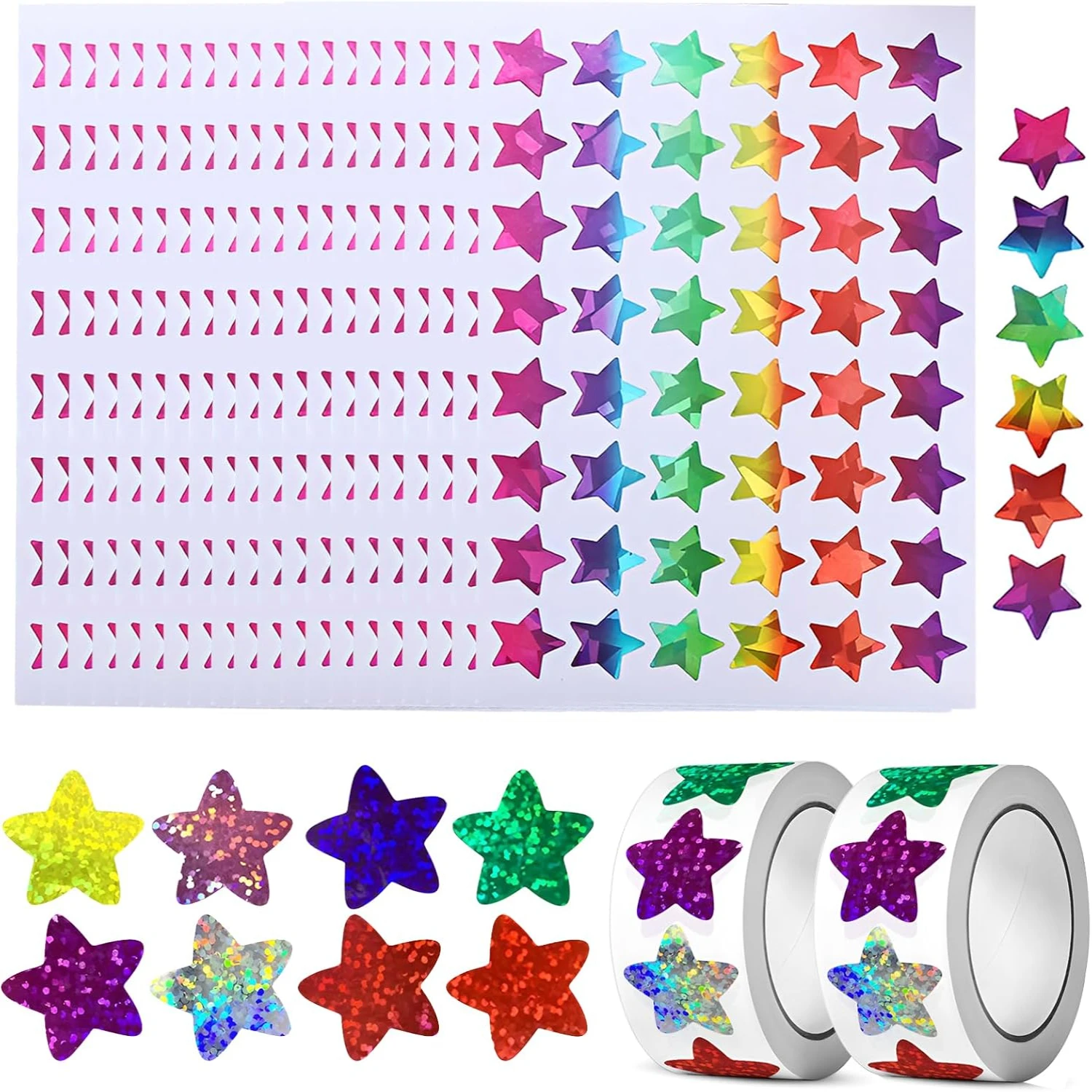Star Stickers for Reward, 1960pcs Small Star Stickers 0.6" and 1" Self Adhesive Glitter Foil for Incentives Beh