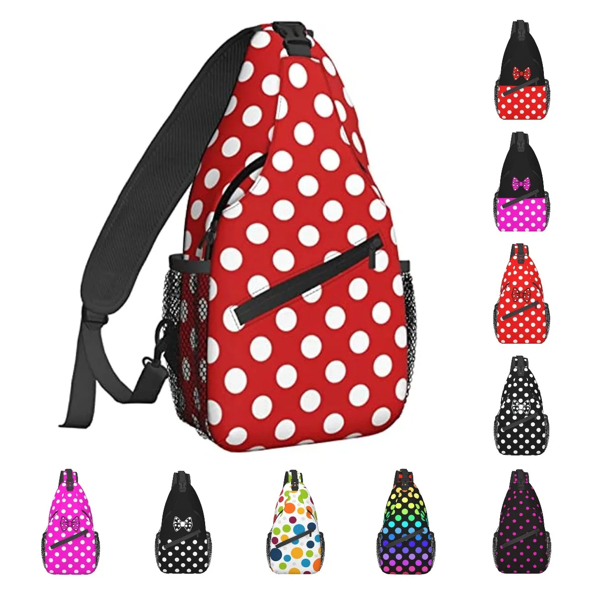 

Red White Polka Dot Sling Backpack Chest Bag Crossbody Shoulder Bag Gym Cycling Travel Hiking Daypack for Men Women for Gym