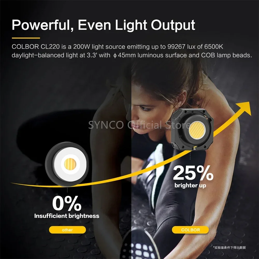 Synco COLBOR CL220 200W 2700-6500K Bi-Color PhotographyCOB Video Light with APP