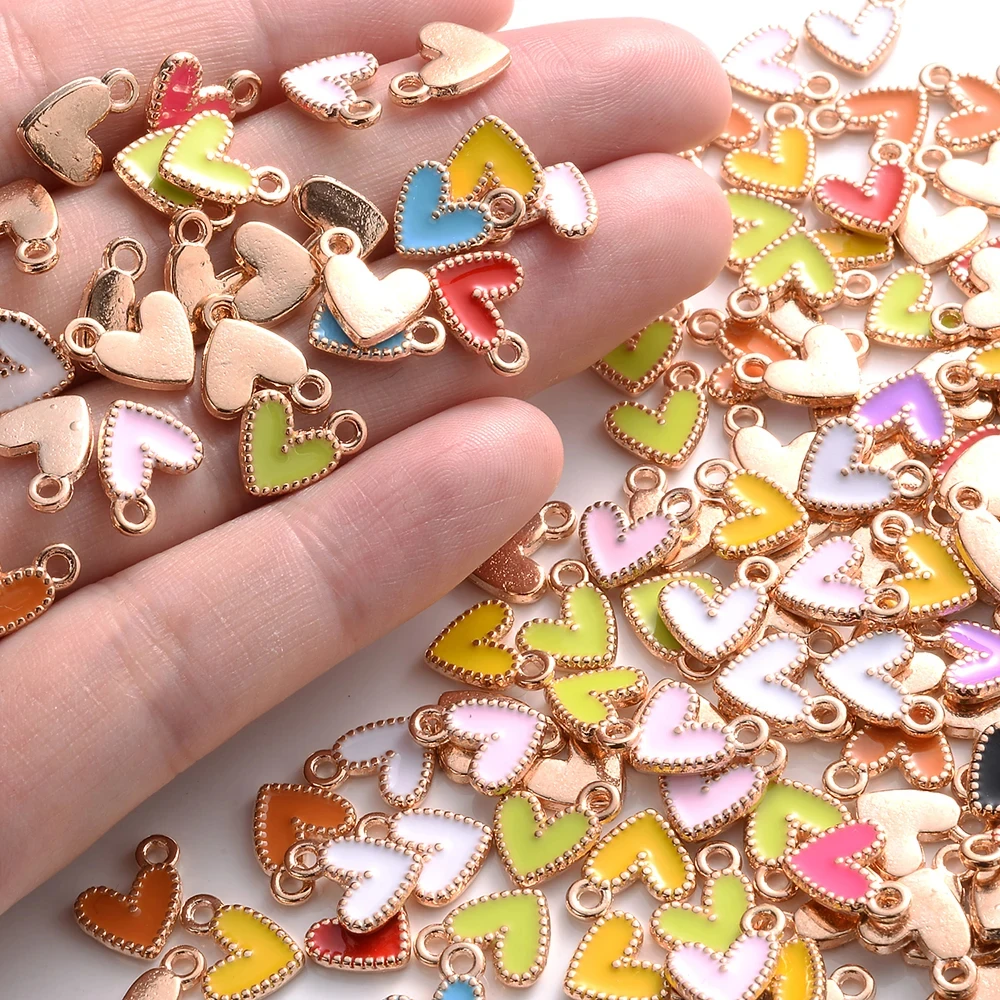9x10mm alloy heart charms Colorful Alloy Heart Charms for DIY Bracelet Necklaces Jewelry Making Accessories 50Pcs