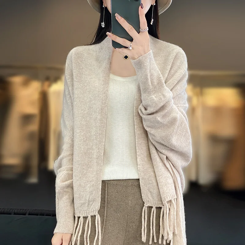 

Spring Women New 100% Wool Warm Shawl Cardigan With Tassels Autumn Winter Solid Fashion Knit Shawl Female Mujer Bufanda Cape