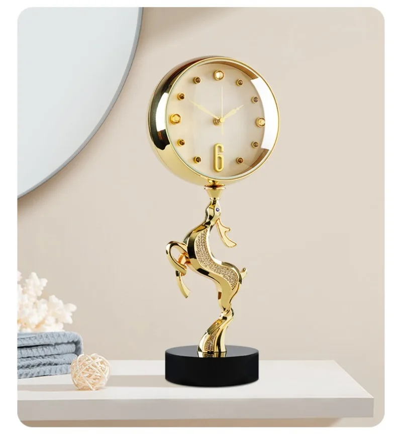 Description Picture 4 of itemRealistic Smooth Golden Table Clocks Round Deer Crystal Living Room Desk Clocks Metal Pointer Modern Luxury Gorgeous Home Decor