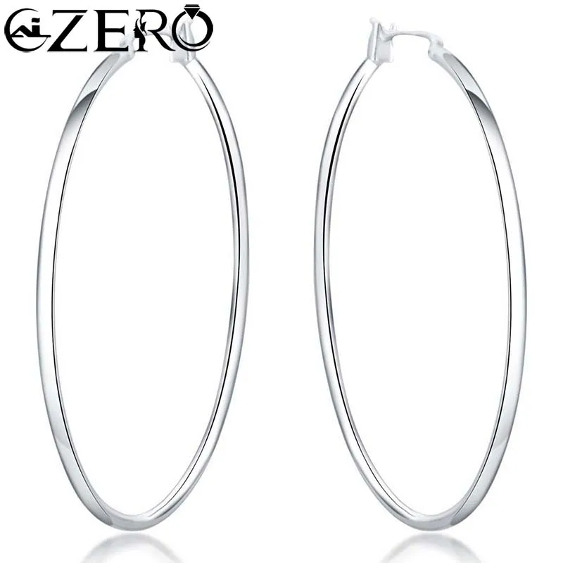 

ALIZERO 925 Стерлинговое Серебро 50 мм, большие гладкие круглые серьги-кольца, винтажные женские серьги вечерние, Свадебная вечеринка, драгоценности в подарок