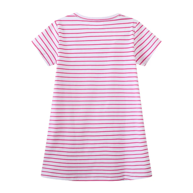 Jumping Meters 2-7T Summer Girls Dresses Striped Cats Applique Children's Clothes Short Sleeve Kids Frocks