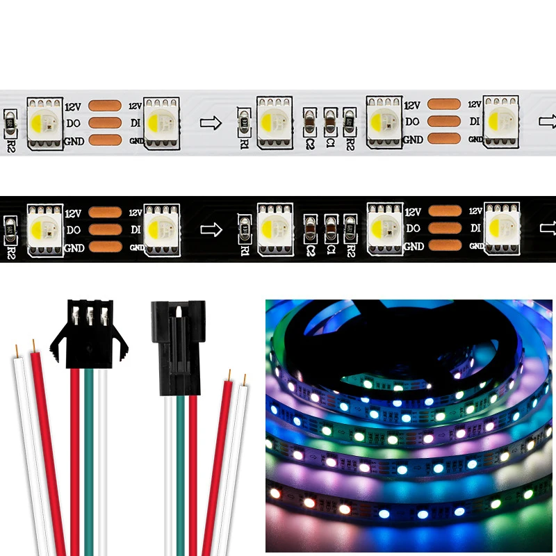 SK6812 RGBW Led Strip DC12V 4 In 1 RGBWW Individual Addressable Led Light 5M 60 LEDS Black White PCB IP30 65 67