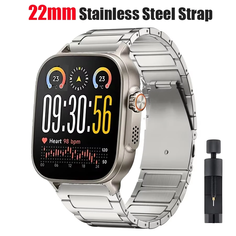 22mm Stainless Steel Men's Smartwatch Bracelet