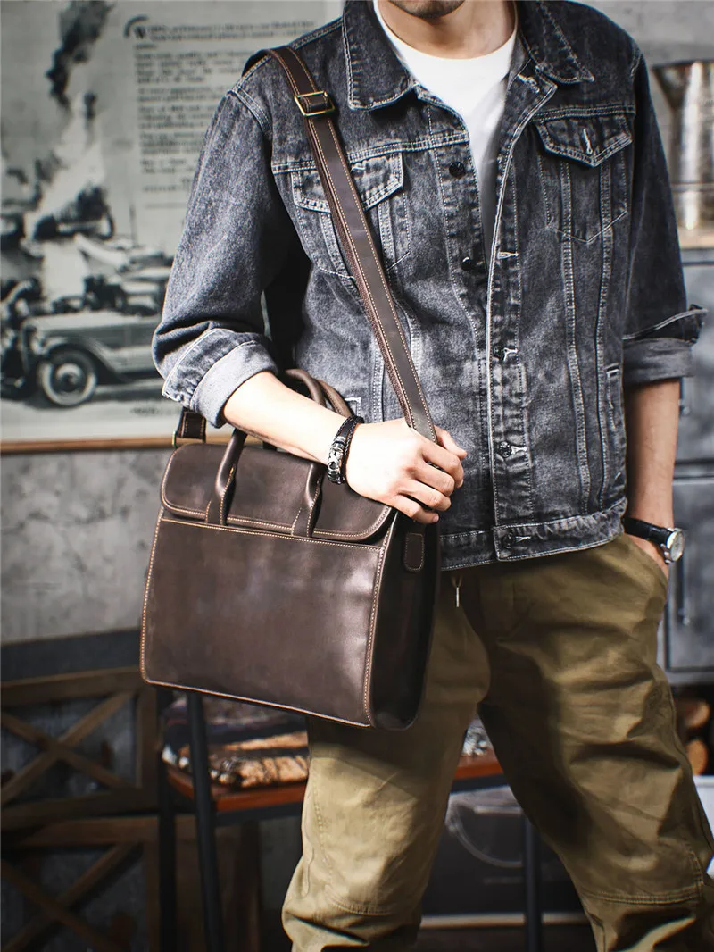 PNDME Business Vintage Designer Crazy Horse Rindsleder Herren Aktentasche Casual Büroarbeit Echtes Leder Anwalt Laptop Handtasche – Detail 3
