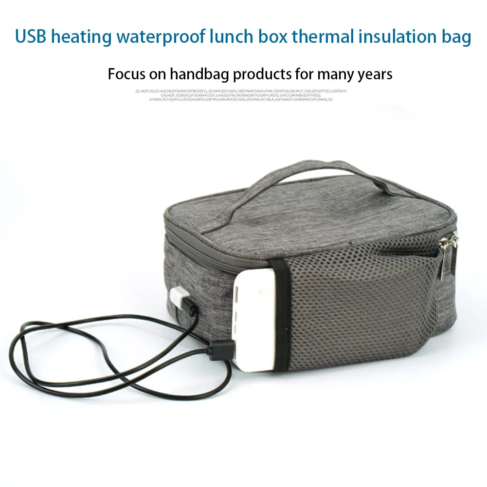 USB Electric Heating Lunch Bag Waterproof Heated Thermal Food Container Bags Outdoor Picnic Insulation Bags without Power Bank