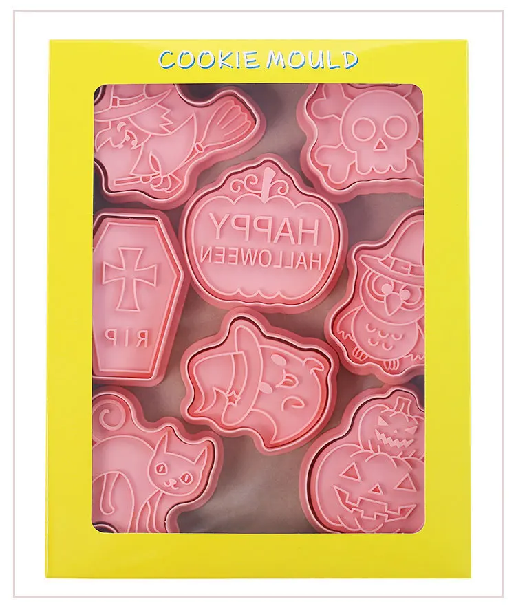 Description Picture 5 of itemHalloween Cookies Cutters Plastic Pumpkin Cartoon Pressable Biscuit Mold Confectionery Fondant Cookie Stamp Baking Pastry Tools