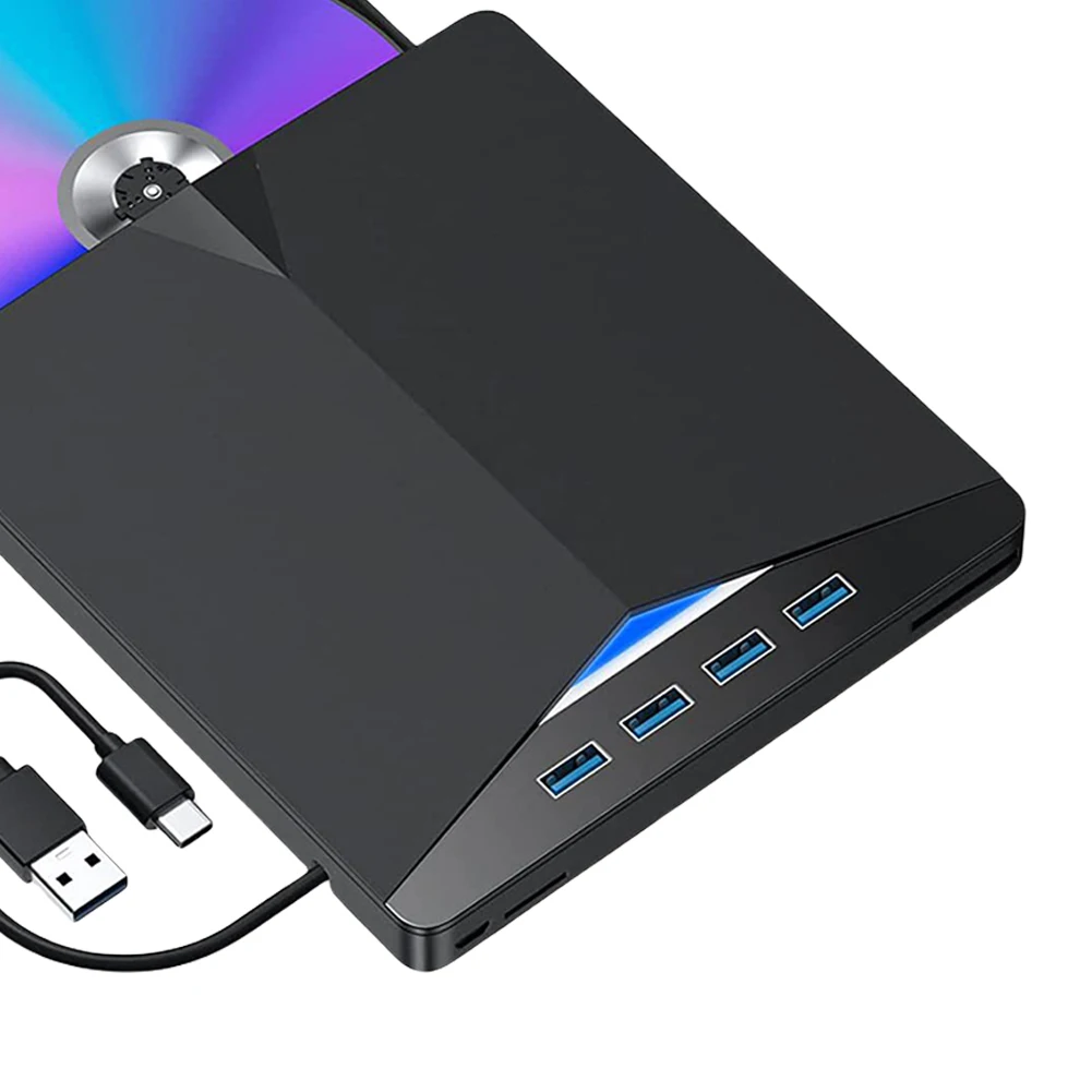 7-in-1 USB3.0 Type-C External Mobile Drive CD DVD RW Optical Drive Portable Burner Reader Player for Windows 11/10/8/7/Linux/ OS