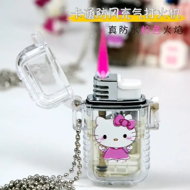 

Sanrio My melody Kuromi Hello kitty sweet and cute cartoon pattern removable transparent waterproof pink flame windproof lighter