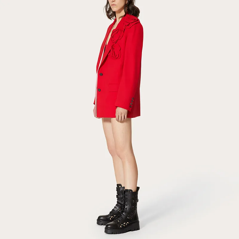 BPN Elegant Patchwork Appliques Blazer For Women Notched Collar Long Sleeve Solid Temperament Blazers Female Fashion Clothing