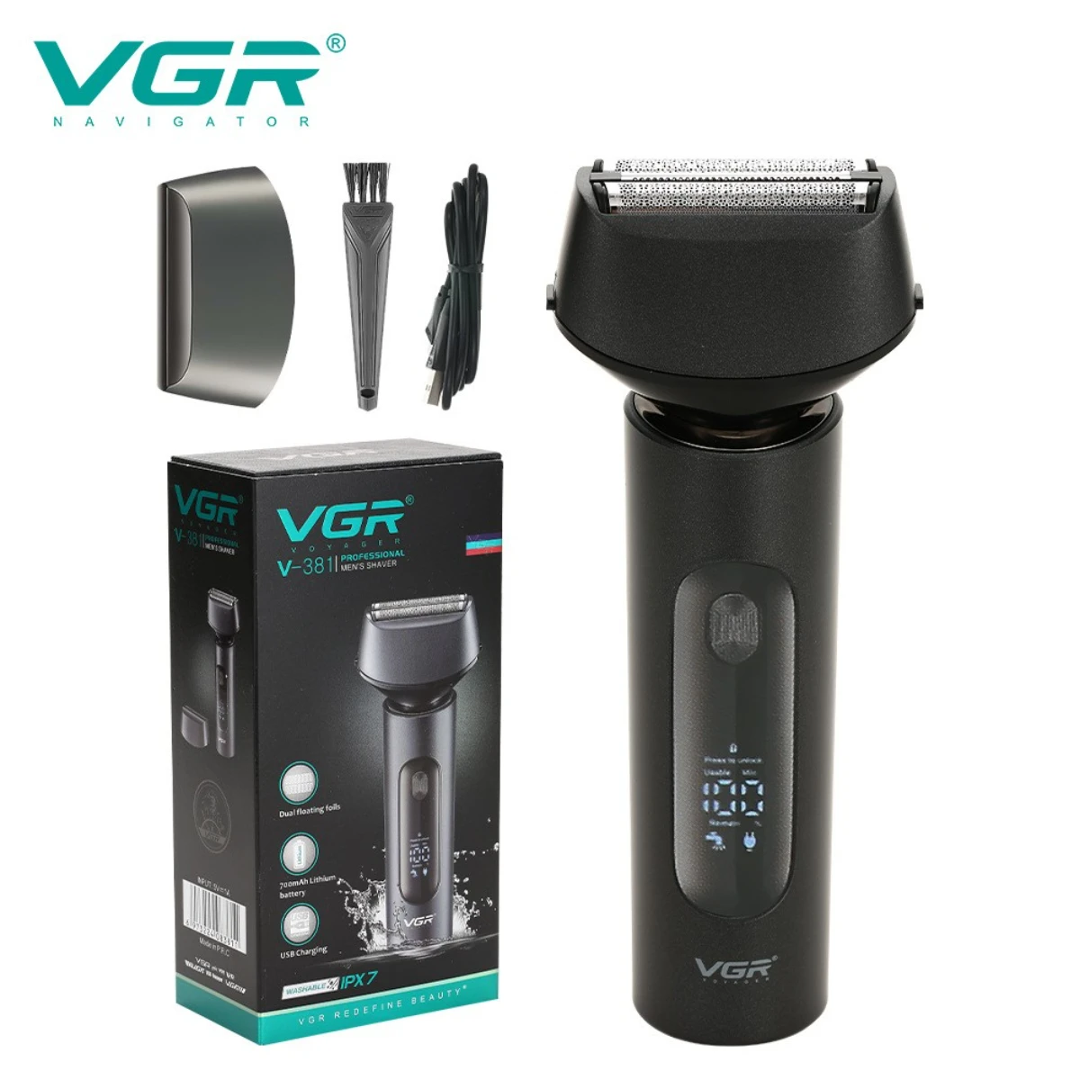 VGR afeitadora electrica para hombre recortadora de barba Profesional  Maquinilla de afeitar Impermeable afeitadora de barba alternativo  recortadora de cabello Pantalla digital Máquina de afeitar para hombres  V-381