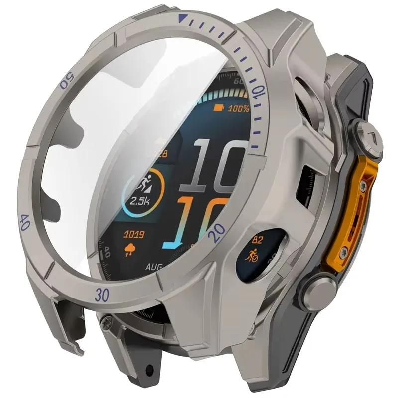 Garmin Fenix 8 Screen Protector and Bumper Protective Cover with Anti-Scratch Film - PC Case with Glass