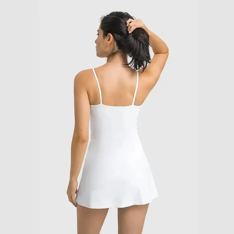 Lemon Women Fitness Tennis Dress Bodysuit Sbreathable Sweat-wicking One Piece Pockets Golf With Dress Gym With Chest Pad