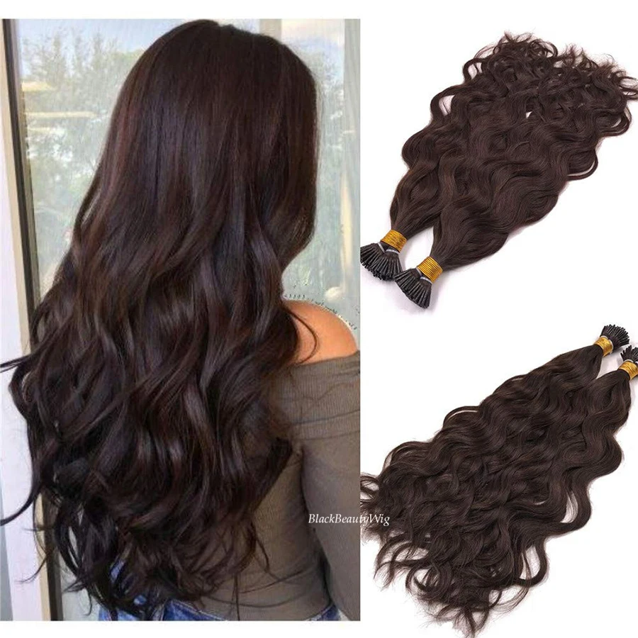 Natural Wave I Tip Human Hair Extension Brazilian Remy Hair Microlink Pre Bonded Stick I Tip Hair #2 #4 #1B 100g 100strands 1