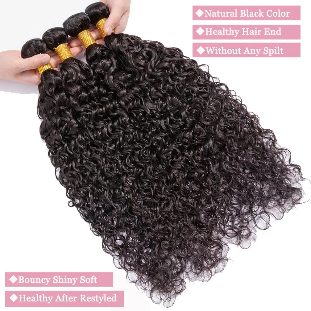 Deep Wave Bundles Human Hair Bundles Remy Hair Deep Curly Weave 3 Extensions Natural Color Extension 14-30 Inches