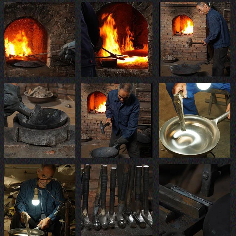 YQWY Wok Martelé À La Main, Wok À Fond Plat De 32 Cm, Wok Non