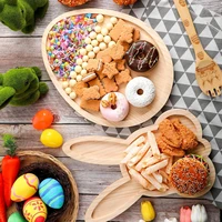 Easter Bunny Tray Wood Food Plate Fruit Serving Bread Display Wooden Spring Decor Kids Child Cake Decorations Easter Supplies 2