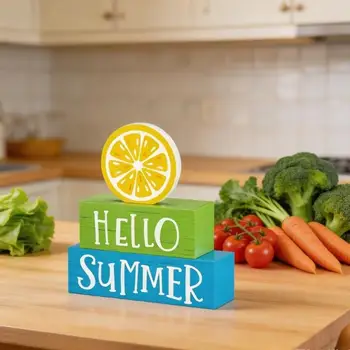 Mensola da soggiorno Cartello Hello Summer, accento bancone in 3 pezzi con piano rotondo per bancone della cucina, tavolo da e