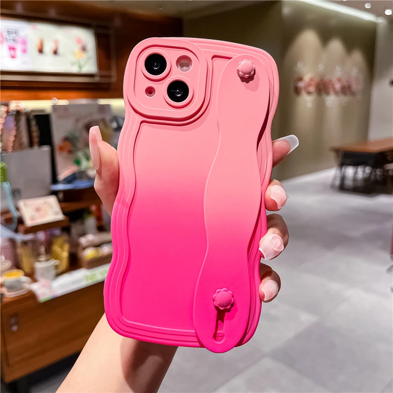 Gradient Liquid Silicone Phone Case With Wrist Strap For Samsung_voghion.com