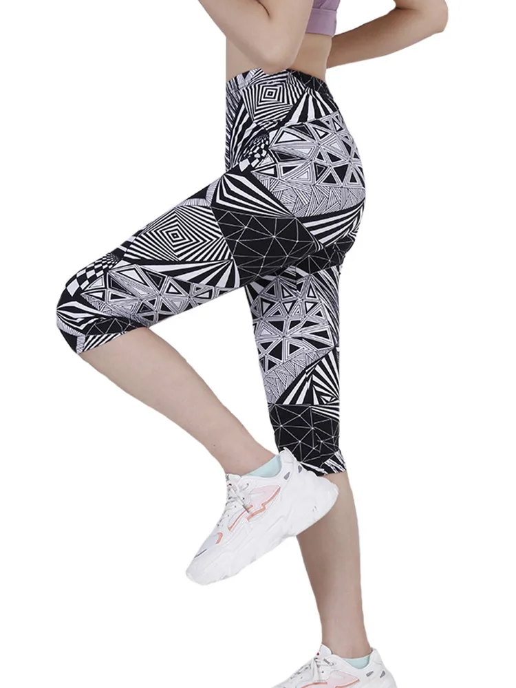 

INDJXND Short Leggings Women Capri Printed 2022 New Summer Fitness Leggins High Waist Elastic Gym Yoga Pants Stripe Clothing