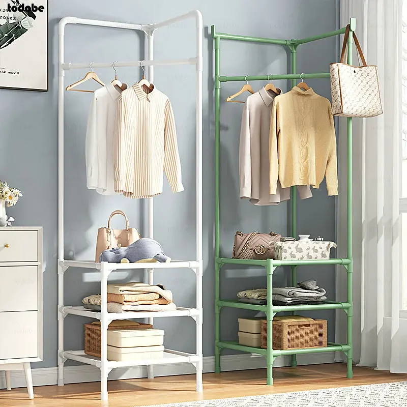

Floor-standing Corner Coat Rack Bedroom DIY Wardrobe Clothes Hanger Easy Assembled Portable Clothing Rack Easy Assembled Shelf