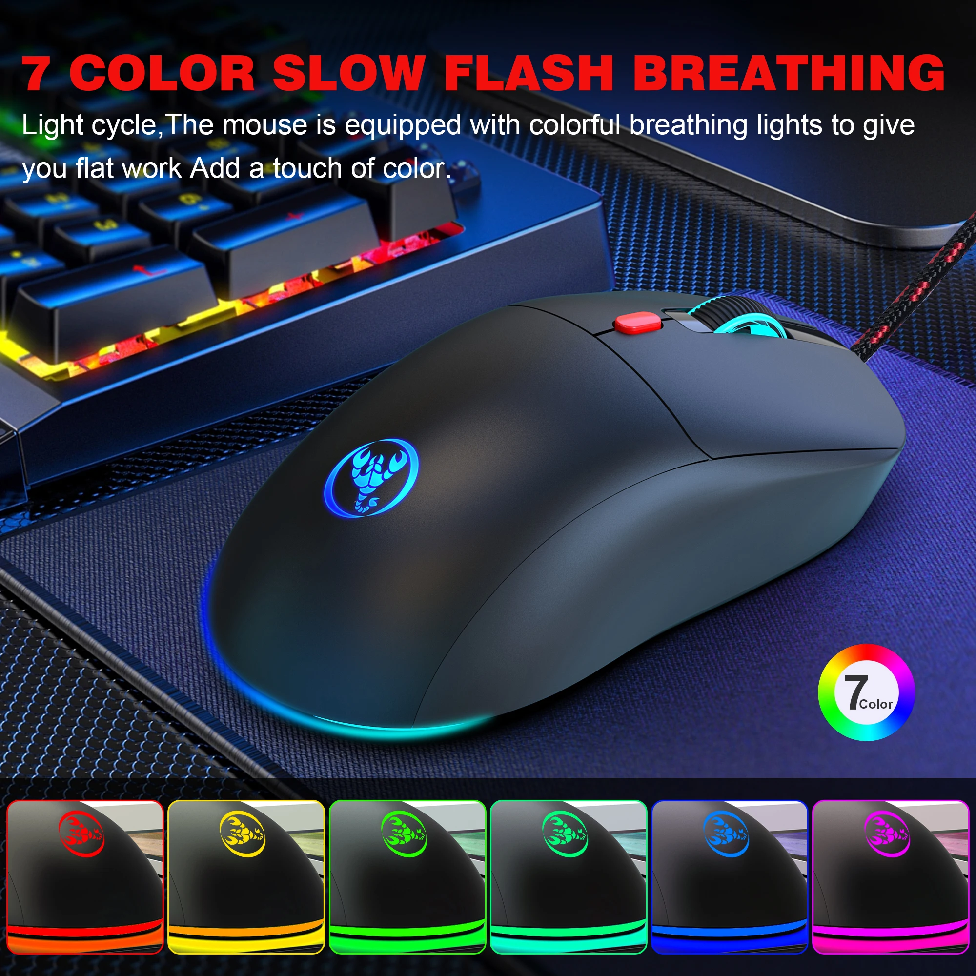 HXSJ 미니 게임용 키보드 및 마우스 콤보 세트, RGB 조명, ABS 3600DPI 6D 유선 USB 게임, 아이폰용 한 손 키보드, 35 키