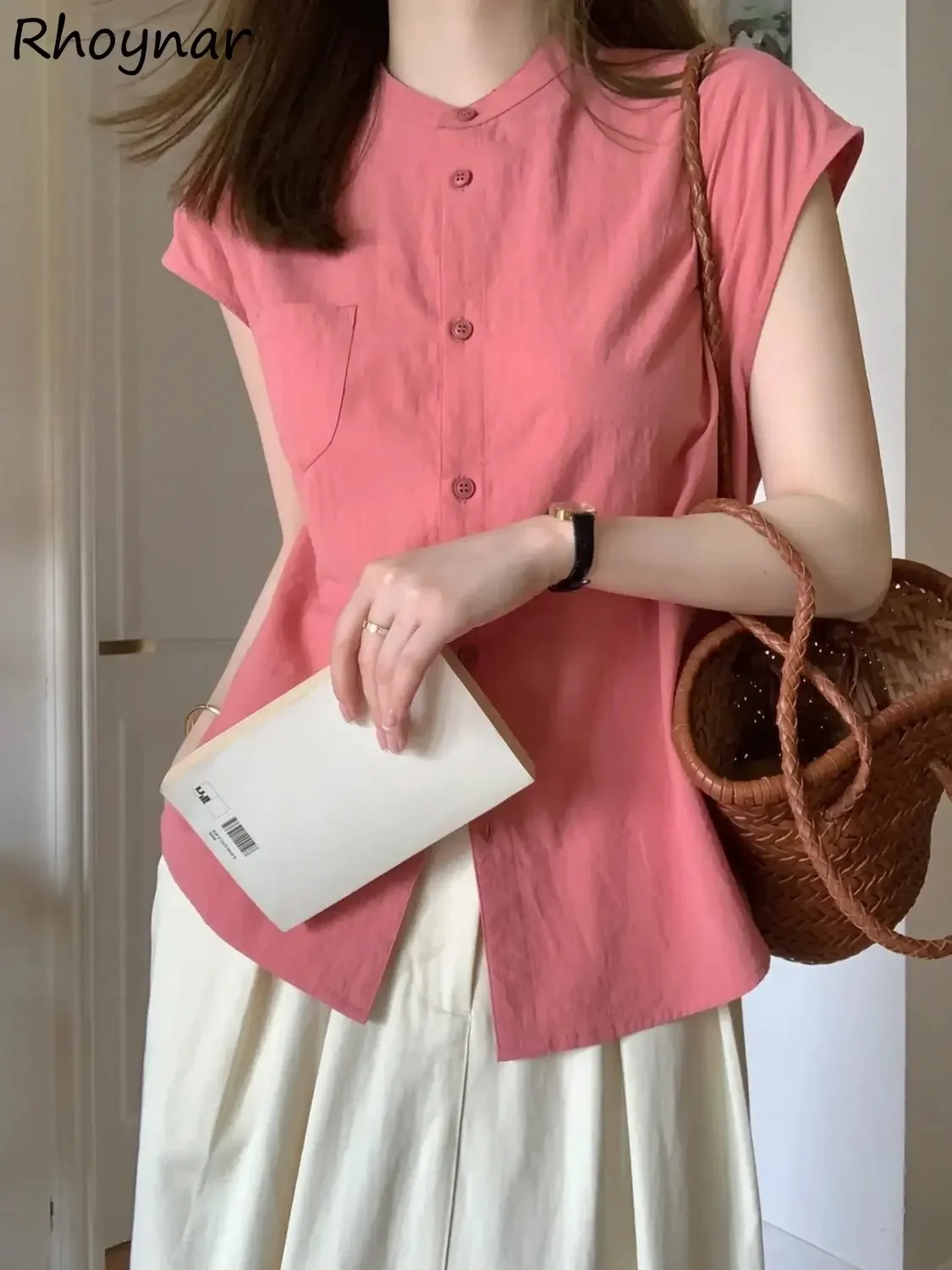 

Рубашка женская свободного покроя в Корейском стиле, винтажный топ в литературном стиле, модная базовая одежда для офиса, Минималистский Топ в стиле Харадзюку, на лето