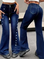 Women's plus Size High Waist Jeans Button Closure Design for Daily Campus And Cool Style Suitable for All Ages - Image 3