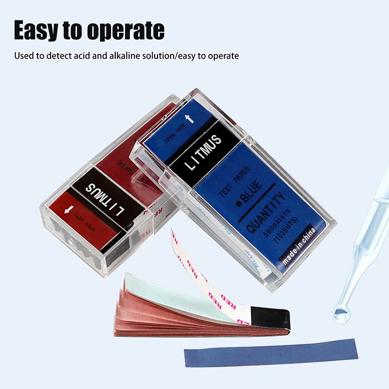 Soil and Water pH Testing Kit; 100 Strips/Box; Red/Blue Litmus Paper for Laboratory Acid Alkali Detection