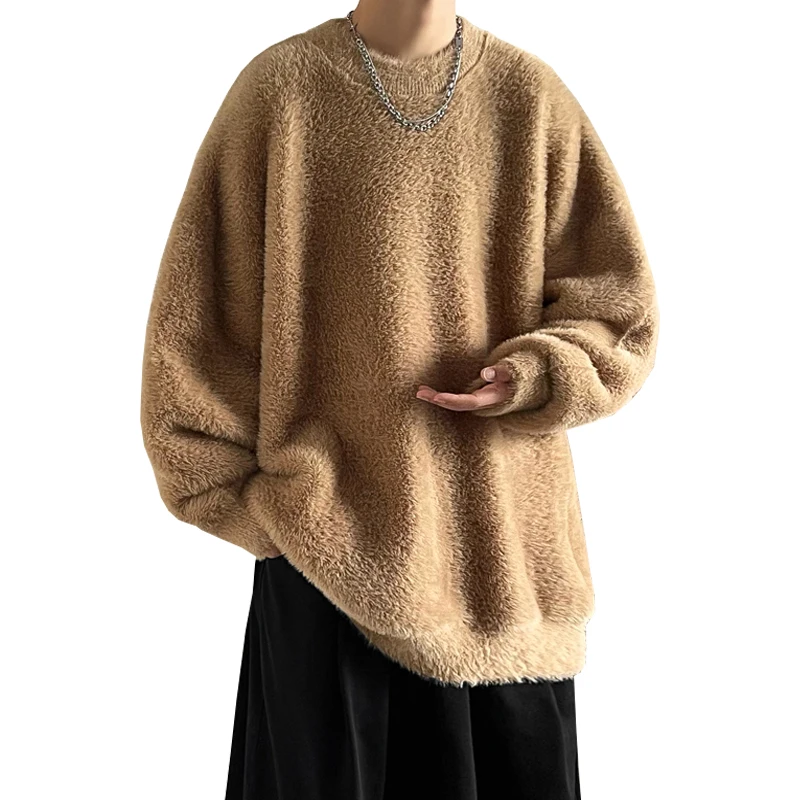 Men's Sweaters Round Neck Solid Color Korean Style Soft Pullovers Loose Casual Winter Knitwear Outwear