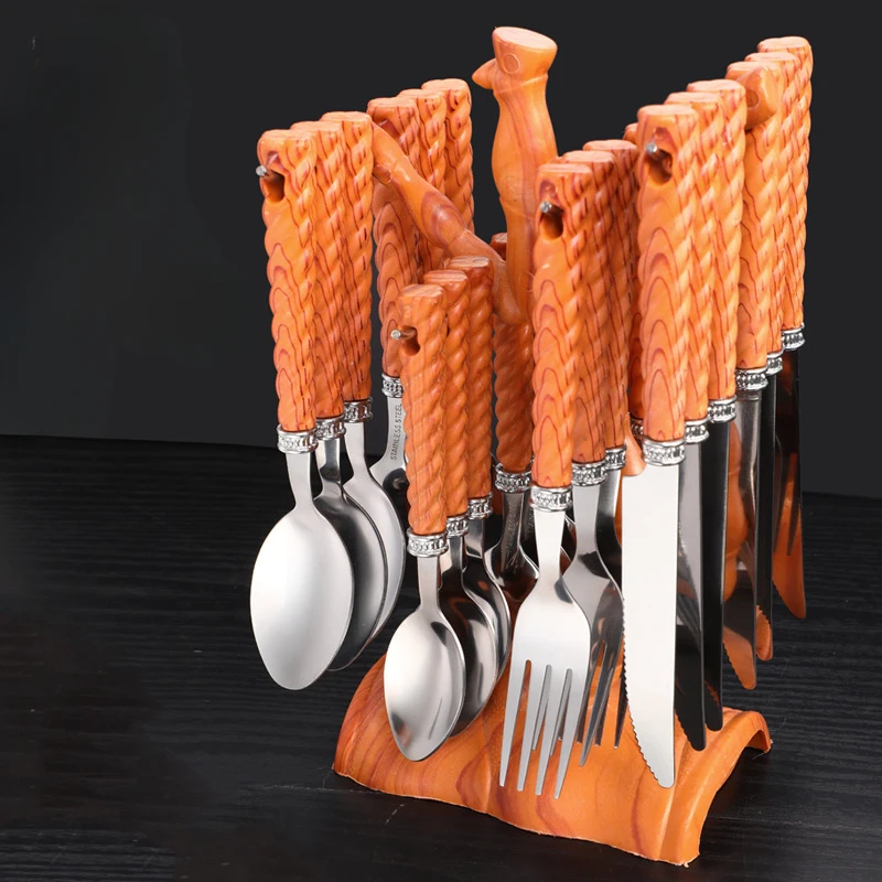 

Wood Grain Handle Stainless Steel Cutlery 24-Piece Set Wood Grain Handle Stainless Steel Cutlery Tableware