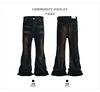 MIJKO Dark Blue Flared Jeans Men Women Straight Casual Baggy Denim Ribbons Washed Trousers Loose Cargo Pants 2