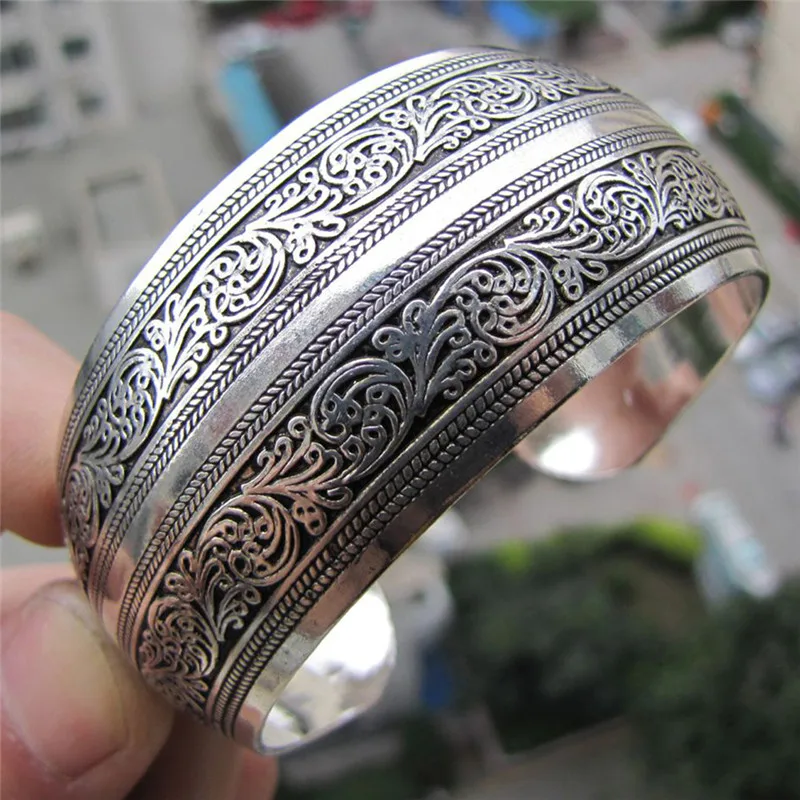 Vintage Antik Silber Farbe Tier Schlange Blumenmuster Armreifen Für Frauen Böhmischen Offene Metall Armbänder Partei Schmuck Geschenke – Detail 6
