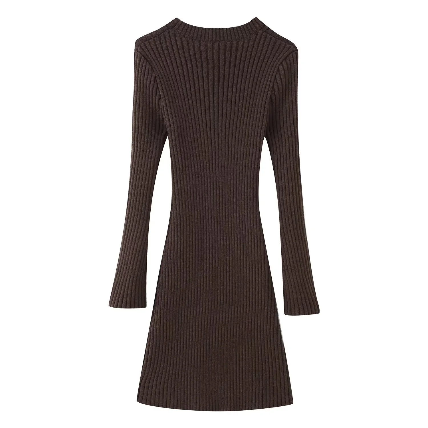 Women's Ribbed Knited Dress Female O-Neck Long Sleeve Dress Autumn Winter New Slim Sweater Dress Lady Temperament Mini Dress