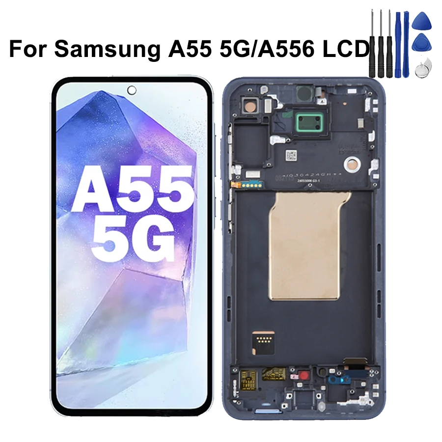 6.6 ''per Samsung A55 5G Display LCD Touch Screen Digitizer per Samsung A556B A556E A5560 LCD con cornice - immagine 3