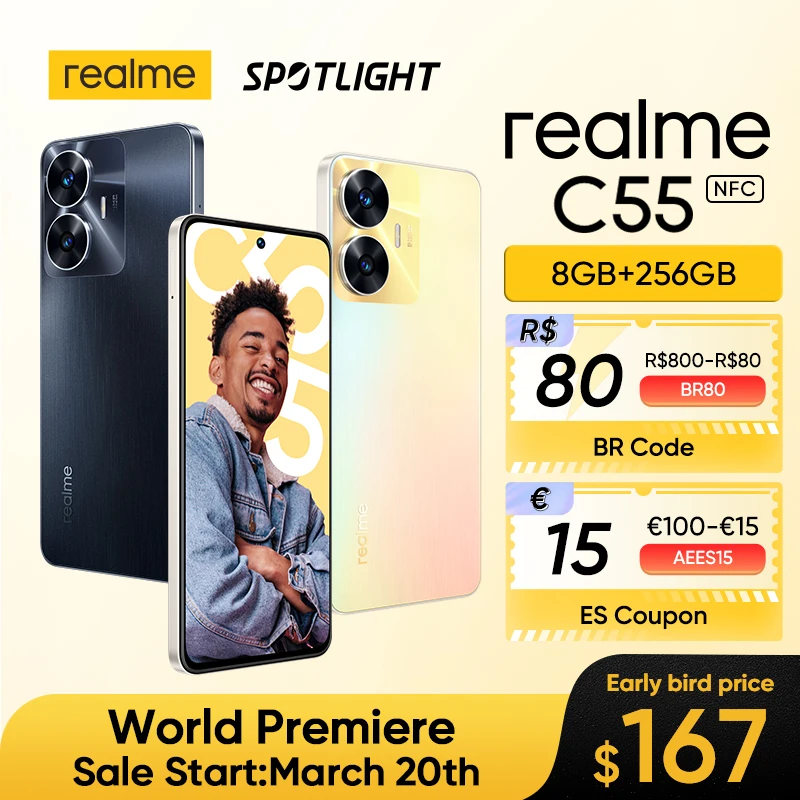 [World Premiere] realme C55 New Smartphone 64MP AI Camera Helio G88 Processor 6,72'' 90Hz Display 5000mAh Battery 33W Charge - 200 лучших товаров с Али